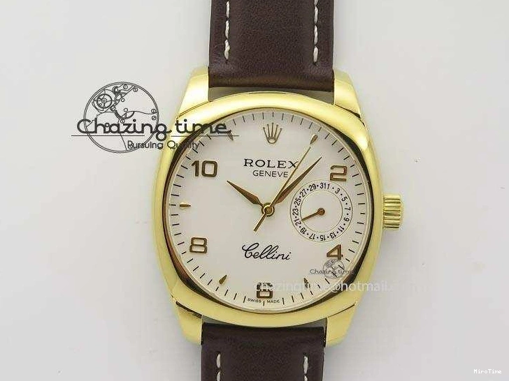 MiroTime 0419 Cellini Date YG White Numeral Dial On Brown Leather Strap A Affordable 3883